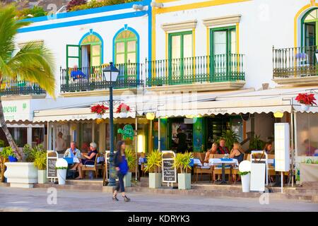 Restaurants dans la région de Puerto de Mogan, Grande Canarie, Îles Canaries, Espagne, l'océan Atlantique, l'Europe Banque D'Images