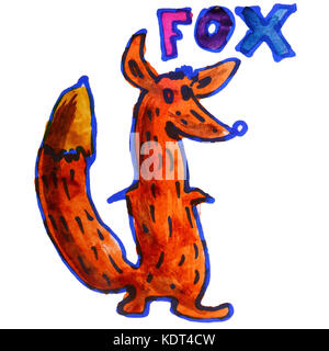 Aquarelle Dessin dessin animé enfants fox sur fond blanc Banque D'Images