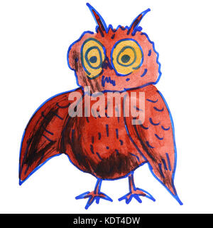 Aquarelle Dessin enfants cartoon owl sur fond blanc Banque D'Images