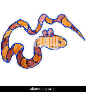 Aquarelle Dessin enfants cartoon snake sur un fond blanc Banque D'Images