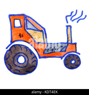 Aquarelle Dessin enfants cartoon le tracteur sur un fond blanc Banque D'Images