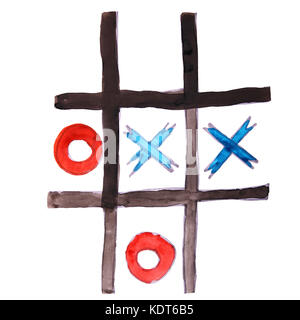 Dessin pour enfants aquarelle TIC, dessin animé TAC TOE sur un dos blanc Banque D'Images