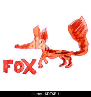 Aquarelle Dessin un dessin animé enfants fox sur fond blanc Banque D'Images