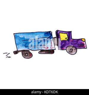 Aquarelle Dessin enfants cartoon le chariot sur un fond blanc Banque D'Images