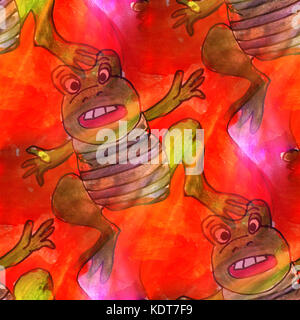 La lumière de l'art, grenouille, fond vert rouge aquarelle texture seamles Banque D'Images