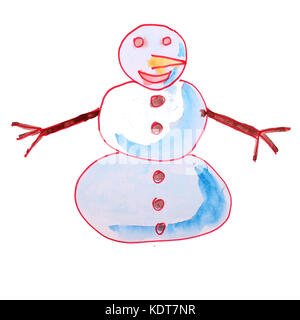 Le SNOWMAN dessin aquarelle caricature isolé sur fond blanc backgroun Banque D'Images