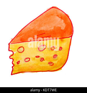 Aquarelle Dessin de fromage isolé sur fond blanc Banque D'Images