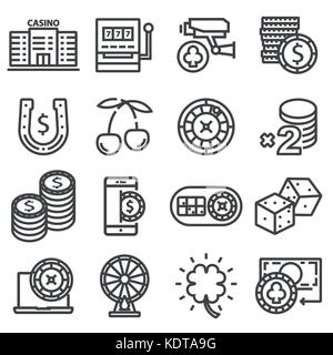 Casino Ligne vector icons set. machine à sous, roulette, dés de poker Illustration de Vecteur