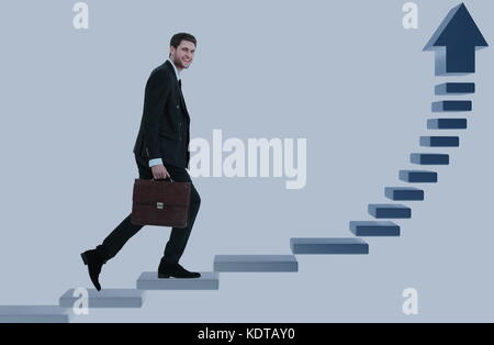 Businessman dans l'escalier sur fond blanc. prêt pour votre conception Banque D'Images