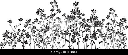 Silhouette meadow fleurs sur fond blanc Illustration de Vecteur