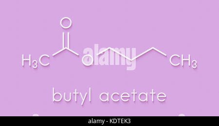 Molécule d'acétate de butyle. utilisé comme arôme de fruits synthétiques et comme solvant organique. formule topologique. Banque D'Images