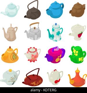 Icons set théière, style isométrique. Illustration de Vecteur