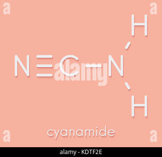 Cyanamide molécule. utilisés dans l'agriculture et la synthèse chimique. formule topologique. Banque D'Images