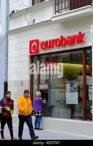 L'Eurobank, rue Piotrkowska, Lodz, Pologne Banque D'Images