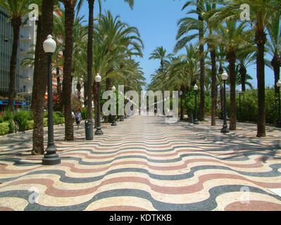 L'esplanada d'Espanya, une allée piétonne, parallèle à la côte dans la ville d'Alicante, Espagne. Banque D'Images