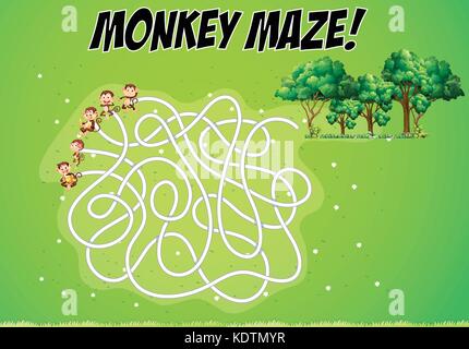 Jeu de labyrinthe avec des singes et de la forêt illustration Illustration de Vecteur