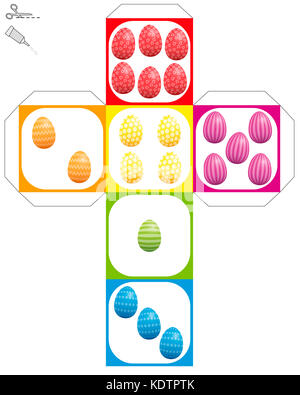 Œuf de pâques dés modèle - faire vous-même un modèle de cube avec des oeufs de pâques à motifs et de couleur au lieu de dés les yeux. Banque D'Images