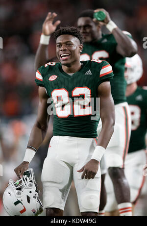 16 octobre 2017 - Jardins de Miami, Floride, États-Unis - le receveur Les Ahmmon Richards (82) au Hard Rock Stadium de Miami Gardens, en Floride, le 14 octobre 2017. (Crédit Image : © Allen Eyestone/Le Palm Beach Post via Zuma sur le fil) Banque D'Images