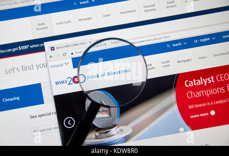 Montréal, Canada - le 12 octobre 2017 : page web de BMO Banque canadienne. La banque de montréal BMO Groupe financier que d'exploitation et souvent abrégé en bm Banque D'Images