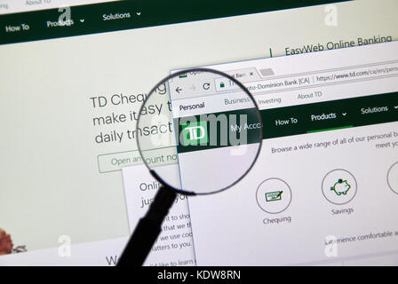 Montréal, Canada - le 12 octobre 2017 : page web de banque canadienne td. La Banque Toronto-Dominion anglais : Banque Toronto-Dominion est une multination Banque D'Images