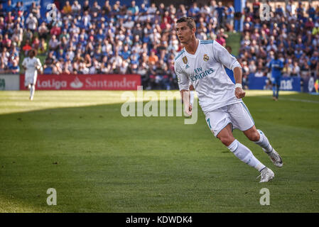 Cristiano Ronaldo dans un match de football entre Getafe C. F vs Real Madrid dans un stade Coliseum à Getafe City avec un score final de 1-2 Banque D'Images