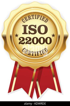 Certifié ISO 22000 - rosette standard de gestion de la sécurité alimentaire Illustration de Vecteur