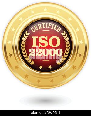 Certifié ISO 22000 Gestion de la sécurité alimentaire - médaille Illustration de Vecteur