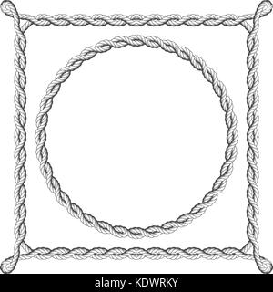 La corde tordue frames - frontières maritimes ronds et carrés Illustration de Vecteur