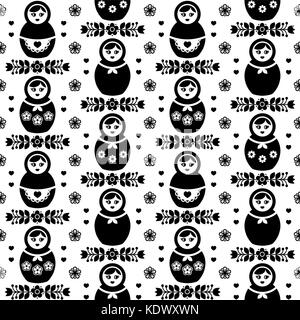 Poupée russe matriochka - modèle sans vecteur, folk art design en noir et blanc Illustration de Vecteur