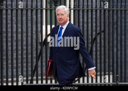 Sir Michael FALLON KCB MP, Secrétaire d'État à la défense de participer à une réunion du cabinet de 2,5 heures au 10 Downing Street, Londres, d'entendre parler de Theresa Banque D'Images