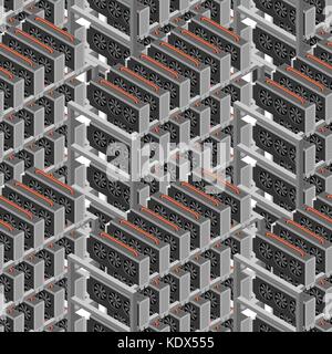 La ferme d'exploitation minière Exploitation minière transparente. motif ornement gpu rig. crypto monnaie à la maison. L'extraction de l'argent virtuel l'arrière-plan. vector illustration Illustration de Vecteur