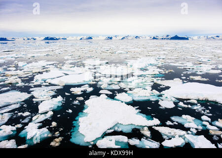 Vue sur mer de glace mer Storfjorden de montagne sur la côte est à 2 h en été arctique. L'île de Spitsbergen, Svalbard, Norvège, Scandinavie Banque D'Images