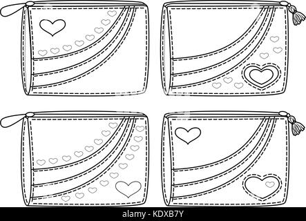 Set sacs avec valentine hearts, contours Illustration de Vecteur