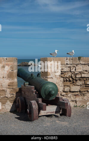 Sqala du port de Canon ( le Nord de Scala ), une tour défensive au port de pêche d'Essaouira, Maroc Banque D'Images