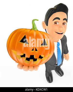 Halloween 3d illustration des gens d'affaires. avec un grand potiron. halloween. isolé sur fond blanc. Banque D'Images