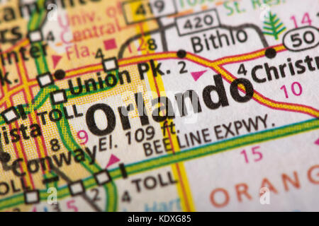 Libre d'Orlando, en Floride, sur une carte politique des Etats-Unis. Banque D'Images