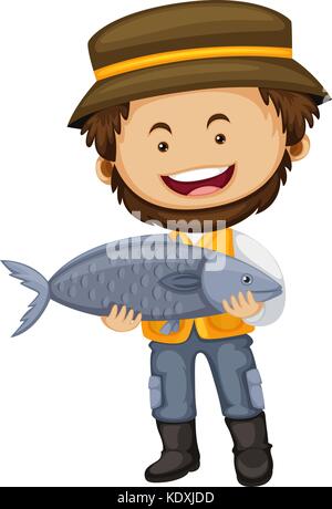 Fisherman holding gros poissons dans les mains illustration Illustration de Vecteur