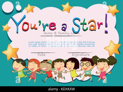 Modèle de certificat avec happy kids illustration Illustration de Vecteur