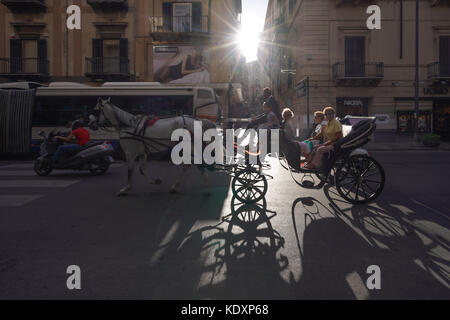 Un cheval tourisme et panier à Palerme. à partir d'une série de photos de voyage en Sicile, Italie. photo date : dimanche, 8 octobre, 2017. crédit photo doit se lire : r Banque D'Images