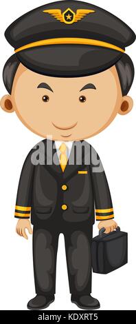 Pilote en costume noir et illustration porte-documents Illustration de Vecteur