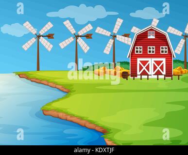 Scène avec des éoliennes sur l'illustration sur le terrain Illustration de Vecteur