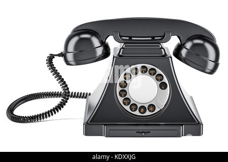 Téléphone à l'ancienne noir, rendu 3D isolé sur fond blanc Banque D'Images