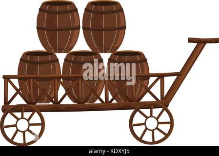 Cinq barils sur wagon en bois illustration Illustration de Vecteur