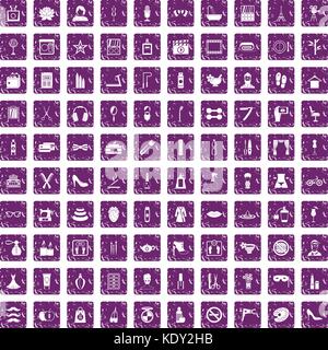 Maquillage et beauté 100 icons set grunge purple Illustration de Vecteur