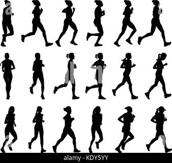 18 coureurs du marathon féminin de haute qualité - vector silhouettes Illustration de Vecteur