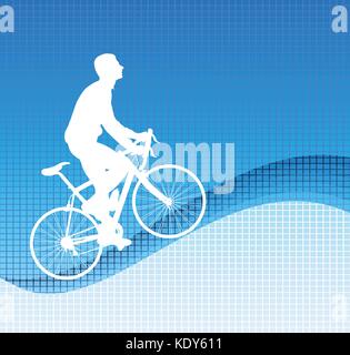 Cycliste sur l'abstrait arrière-plan bleu - vector Illustration de Vecteur