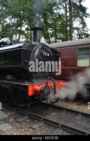 Pannier 7714 GWR réservoir du moteur, train à vapeur classique sur le North Norfolk Railway, ligne de pavot Banque D'Images