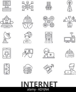 Internet, web, réseau, communication, site en ligne, social, site web. icônes de ligne de traits modifiable. vector illustration design concept symbole linéaire signes isolés. Illustration de Vecteur