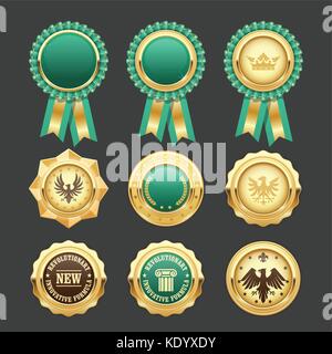 Rosettes prix vert et or - médailles insignes Prix Illustration de Vecteur