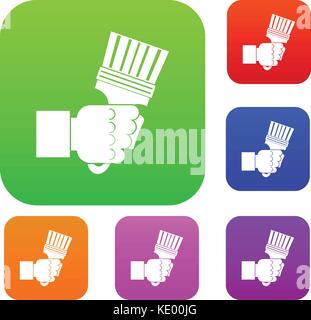 Main tenant une pince avec des poignées couleur collection Illustration de Vecteur